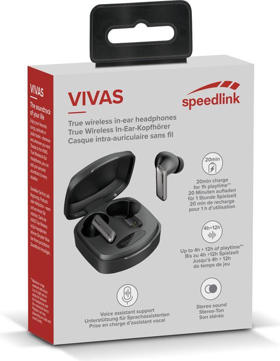 Produktbild Speedlink VIVAS True Wireless In-Ear Kopfhörer, grau In-Ear Kopfhörer, schwarz (12 h, Kabellos)