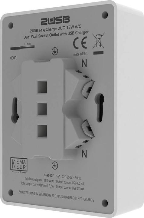Actual product image 2USB 2U-449221 Flush-mounted socket outlet with USB-C®, with USB charging output White (glossy)