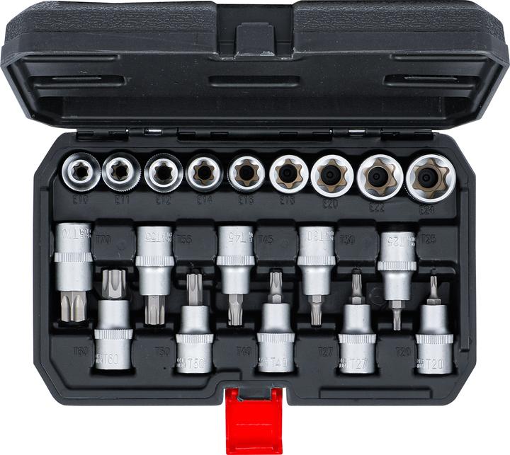 Image du produit BGS Bit Socket / Socket Set | 12.5 mm (1/2") Drive | T-Star (pour Torx) / E-Type | 19 pcs. (12,5 mm)