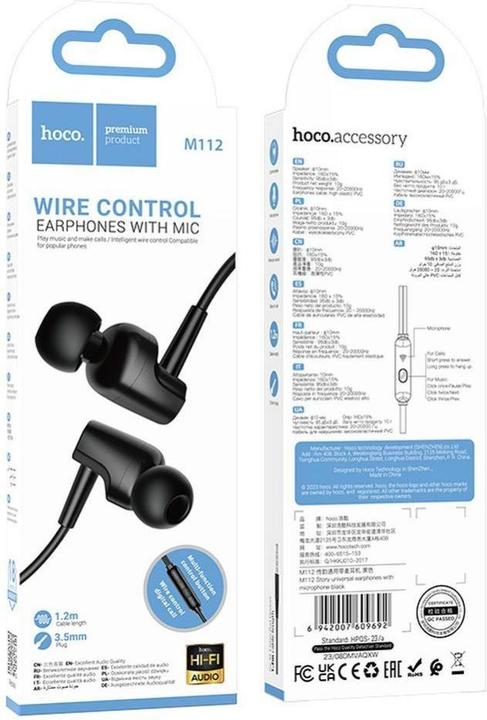 Produktbild Hoco Wired headphones earphones universal with microphone M112 black