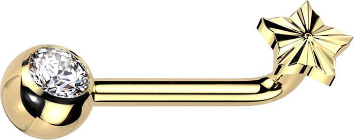 Hollywood Body Jewelry Barbell L gebogen Innengewinde vergoldet mit Kugel vergoldet Kristall silber und Diamantschliff Sche (Titan G23, ohne Messing)