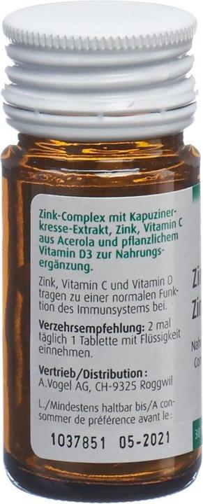 Nutritional values and ingredients A. Vogel Zink-Complex (30 Piece, Pills, 73 g)