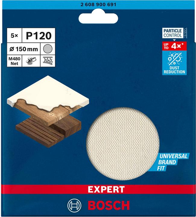 Produktbild Bosch Professional Zubehör EXPERT M480 Schleifnetz für Exzenterschleifer, 150 mm, G 120, 5 Stück (120)