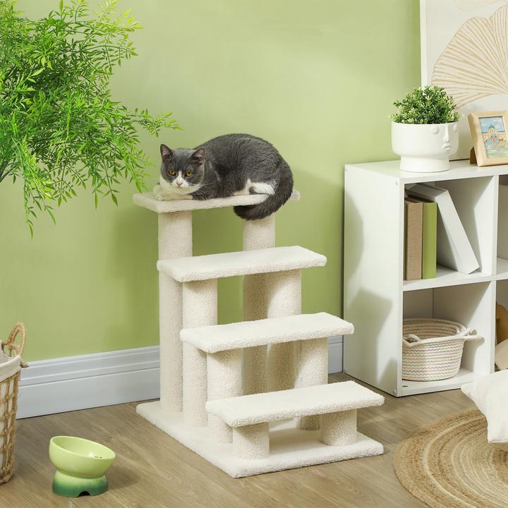 Immagine prodotto PawHut Scala per gatti con 4 gradini (60 cm, Bianco crema)