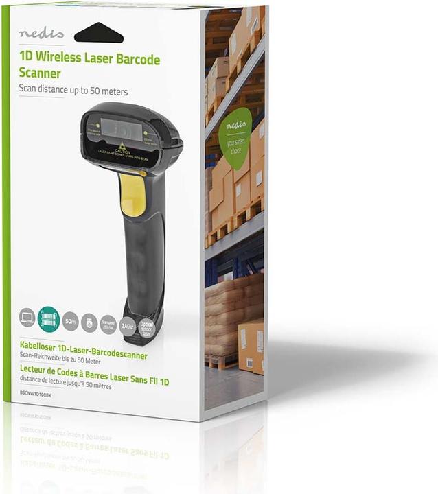 Produktbild Nedis Barcodescanner | Laser | Wireless | 1D Linear | Batteriebetrieben / Stromversorgung über USB | (1D-Barcodes)