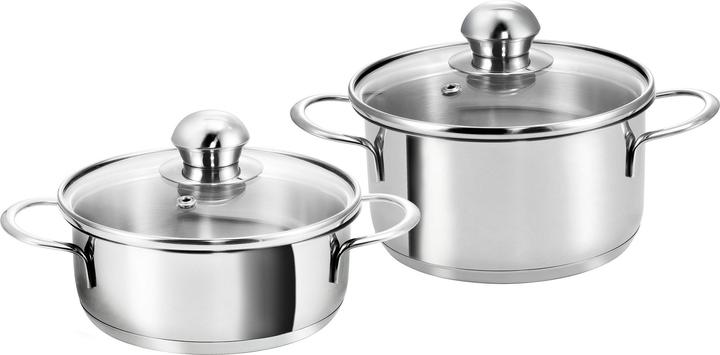 Produktbild Kopf Mini Topfset Parvus (Edelstahl, 2-teilig, 14 + 14 cm, inkl. Glasdeckel, Induktion) (14 cm, Bratpfanne, Kochtopf, Edelstahl)