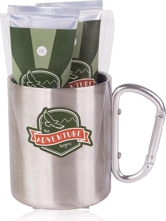 Accentra Badeset ADVENTURE COLLECTION in Becher aus Edelstahl (350ml) mit Karabiner-Griff, inkl. 60ml Hair- & (Manicure set)