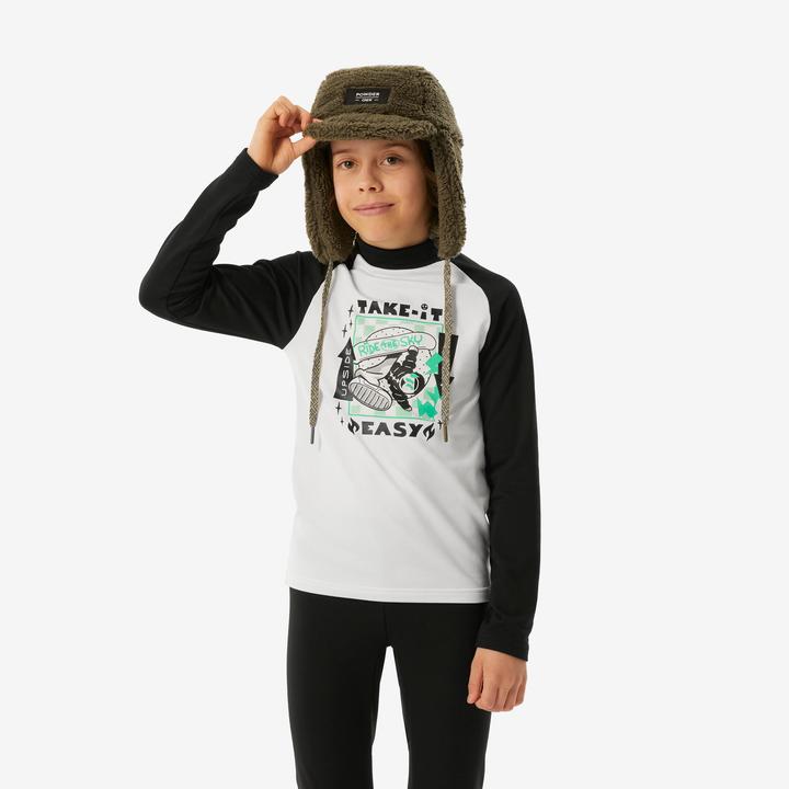 Produktbild Wedze Skiunterwäsche Funktionsshirt Kinder - BL 500 schwarz/weiss mit Motiv (164)