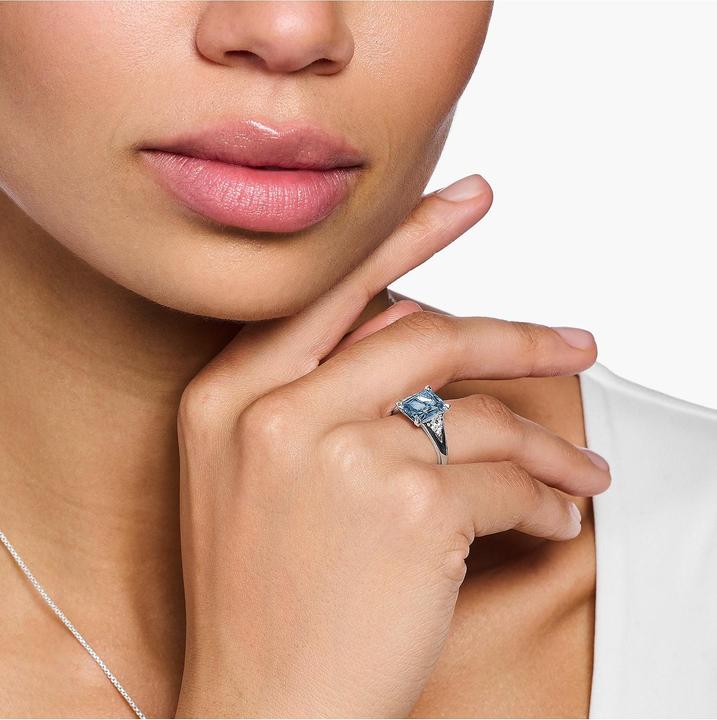 Immagine prodotto Thomas Sabo Anello con pietre bianche e acquatiche Argento (54, 925 Argento)