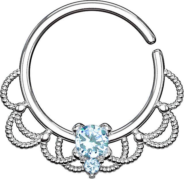 Star Piercing Septum Ring silber filigran mit Kristall aqua (Messing)