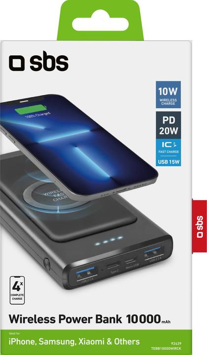 Immagine prodotto SBS powerbank induttivo 2x USB, 10.000 mAh, nero (10000 mAh, 10 W, 37 Wh)