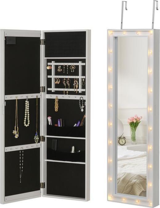 Produktbild Swisshandel24 LED Spiegelschrank Schmuckschrank zur Türmontage, Weiss, 36,6x8x120 cm