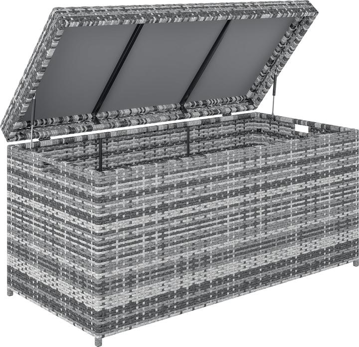 Produktbild Outsunny Rattan Auflagenbox Stahl, PE-Rattan Dunkelgrau