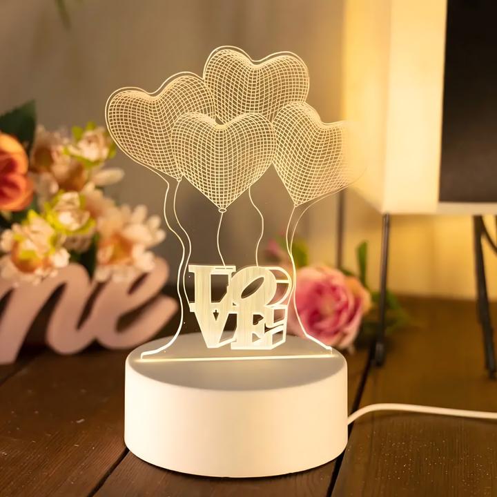 Image du produit Extralink Accueil Lampe de nuit Illusion 3d Avec Quatre Coeurs, USB, Pour Chambre à coucher