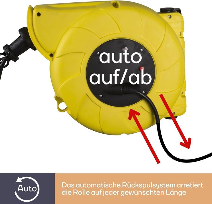 Actual product image Velleman AUTO-REWIND CABLE REEL - WALL MOUNT - 13+2 m - SCHUKO (13 m, 3.15 mm²)