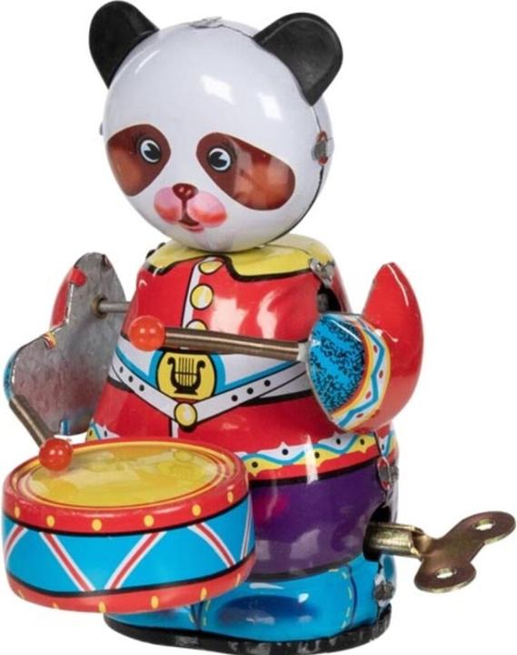 Goki Pandabär mit Trommel aus Blech mit Aufziehmotor