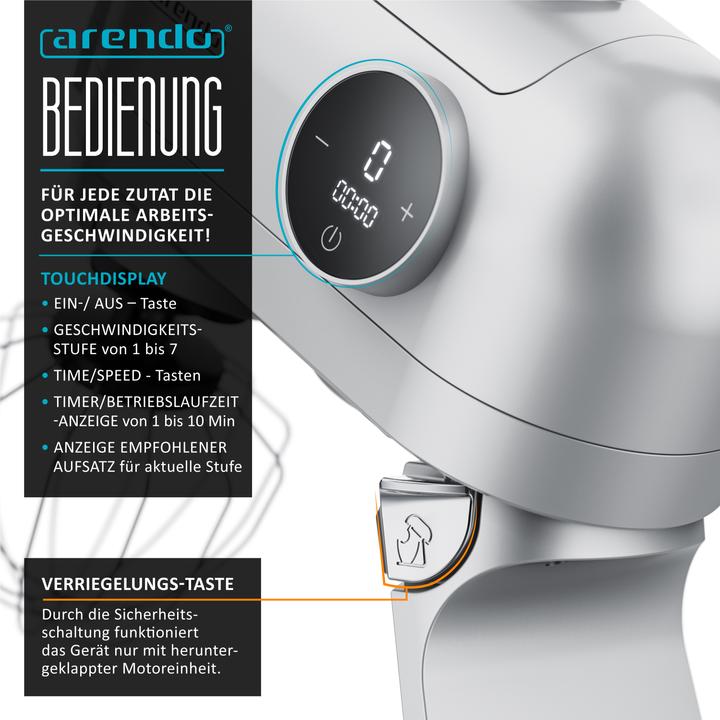 Produktbild Arendo Universal Küchenmaschine mit Standmixer, Rührmaschine (1200 W)