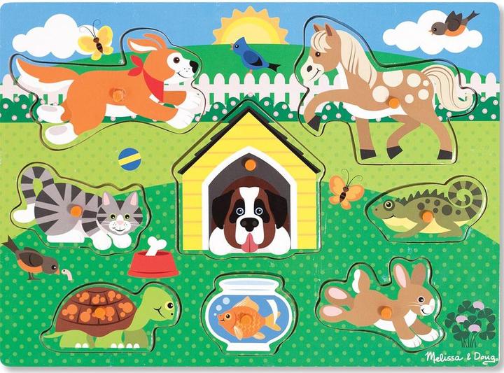 Melissa & Doug Puzzle Bois Bouton Animaux Domestiques (Fr-De-En-Es) (8 Teile)