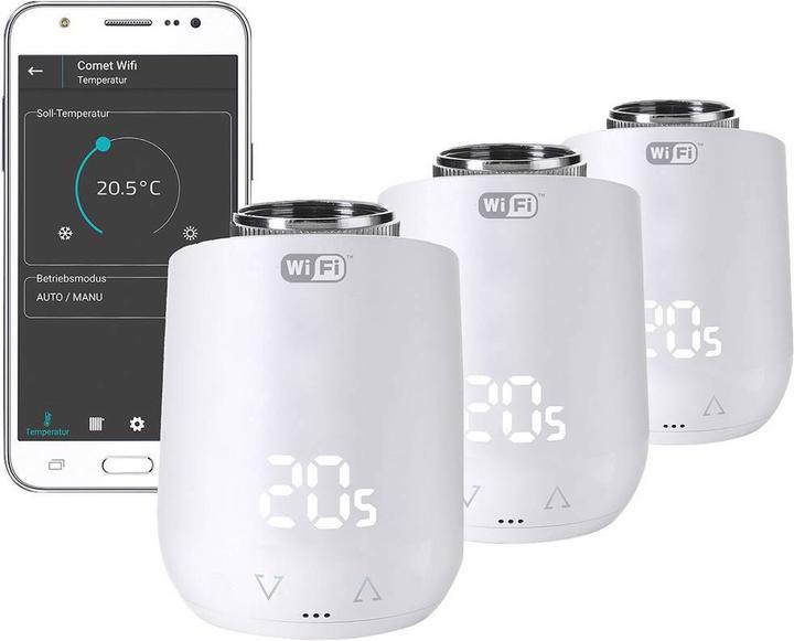 Produktbild Eurotronic 700224 Comet WiFi Funk-Heizkörperthermostat-Set elektronisch 3er Set