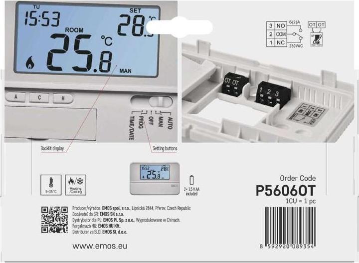 Image du produit Emos Thermostat d'ambiance OpenTherm P5606OT, programmable, câblé
