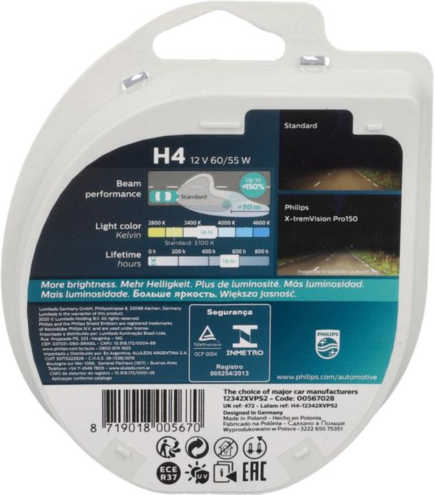 Image du produit Philips Lampe de phare halogène H4 X treme Pro150 (H4)