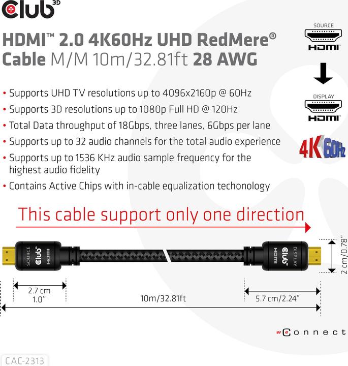 Image du produit Club 3D HDMI (type A) - HDMI (type A) (10 m, HDMI)