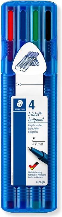 Produktbild Staedtler triplus ball 437 Dreikantiger Kugelschreiber Box mit 4 Stück, sortiert, Linienbreite F (4 Farben, 1 x)