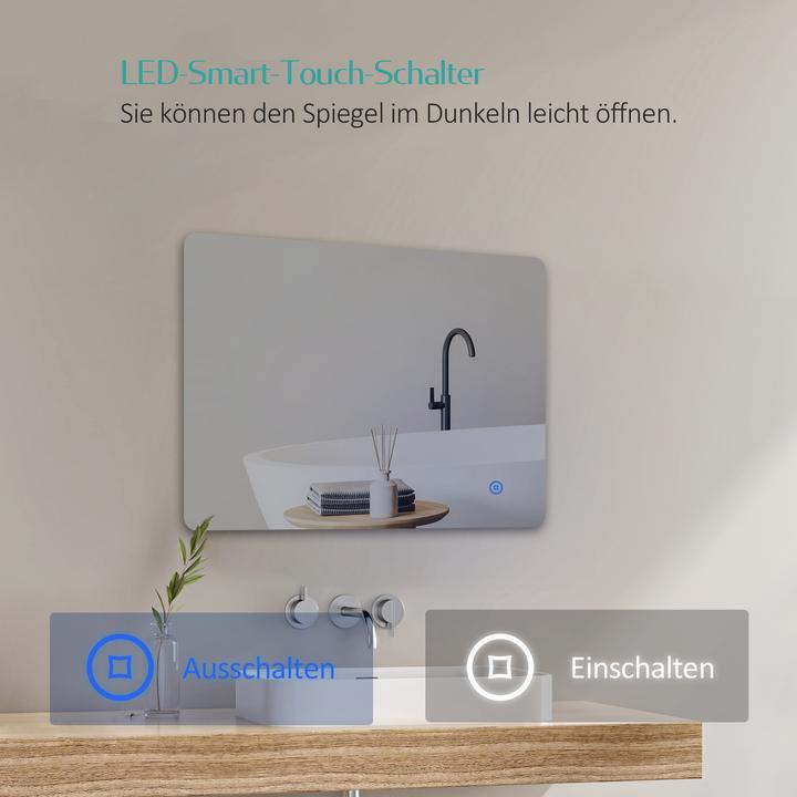 Actual product image Emke Bathroom Mirror With Lighting 80*60cm,Fog-Free, 3 Colour Temperatures (3000K-6500K)&Dimmable (80 x 60 cm)
