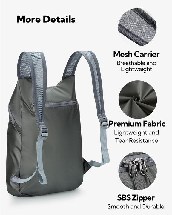 Produktbild Only-Bags.Store Ultraleichter faltbarer Rucksack : Kleiner verpackbarer Wanderrucksack Leichter dünner Rucksack (15 l)
