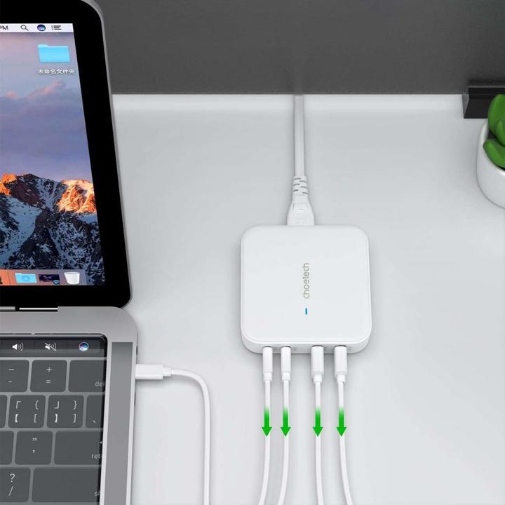 Productafbeelding Choetech PD8008 100W GaN snellader 2x USB-A / 2x USB-C - wit (100 W)