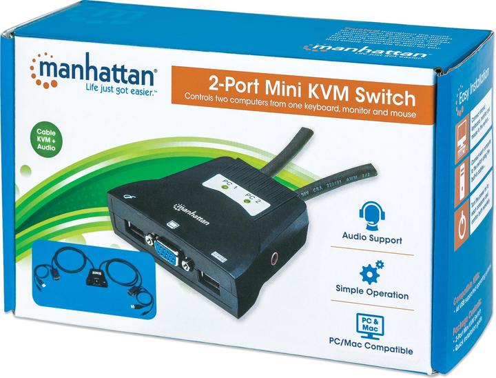 Actual product image Manhattan 2-Port Mini KVM Switch, USB, Audio, black
