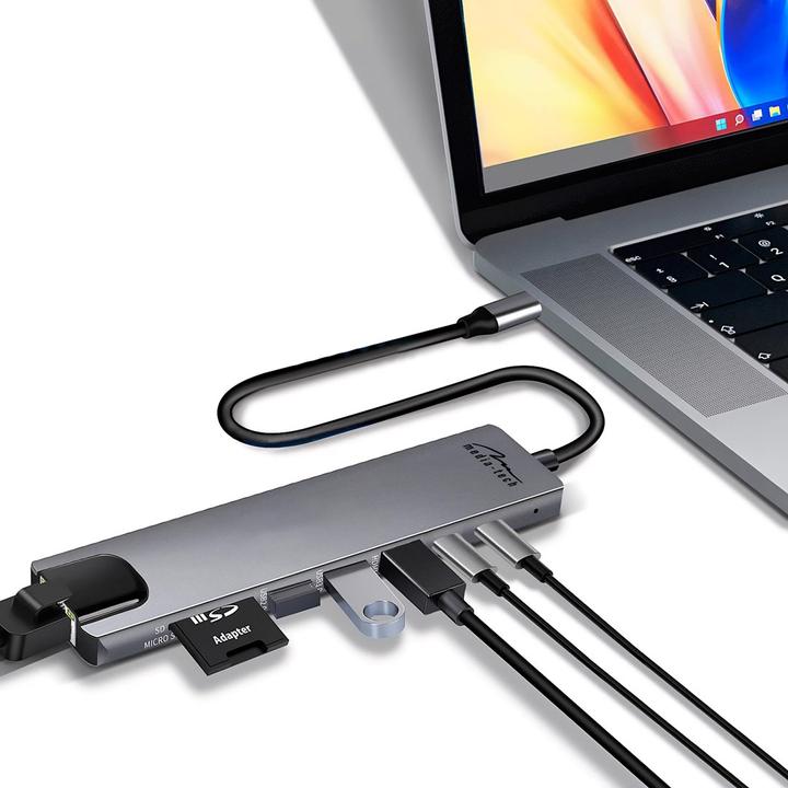 Immagine prodotto Media-Tech HUB USB 8 IN 1 GIGA LAN HUB MT5046 (USB-C, 6 Porti)