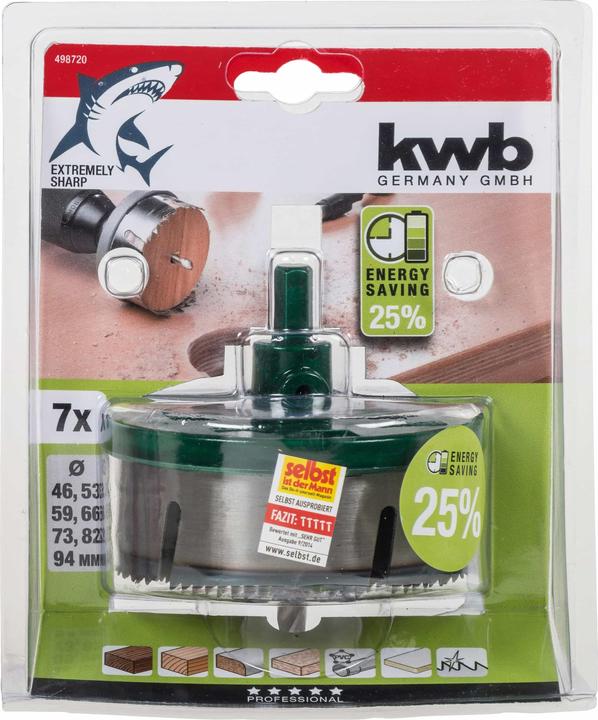 Actual product image kwb Hole saw set 46-94 7-piece battery (46, 53, 59, 73, 66 mm, 82 mm, 94 mm)