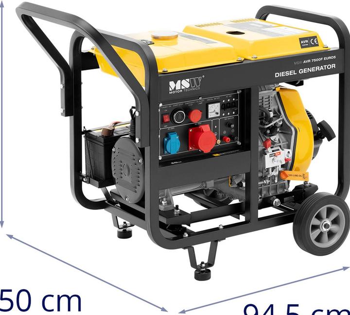 Actual product image MSW Diesel Generator - 2500 / 7500 W - 12.5 L - 230/400 V - mobile - AVR - Euro 5 (7500 W, 12.50 l)