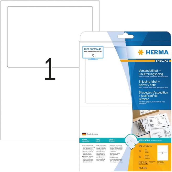 Produktbild HERMA Versandetiketten mit Einlieferungsbeleg