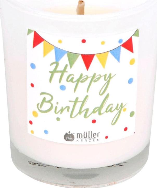 Produktbild müller Kerzen Kerze im Glas «Happy Birthday» 6.5 x 5.5 cm, Mehrfarbig (1 Stk.)