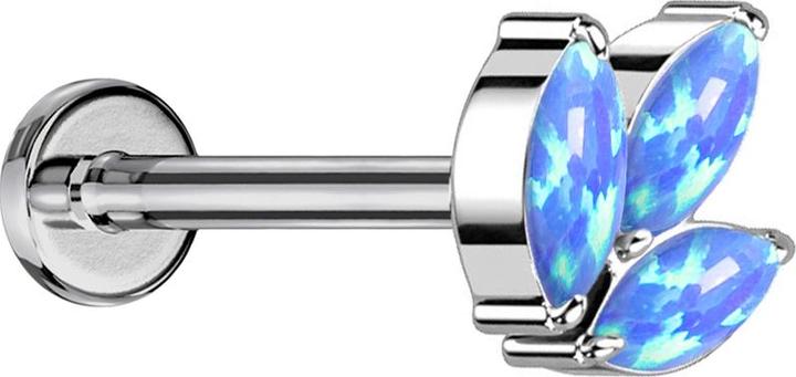 Actual product image Star Piercing Micro threadless labret silver three oval opals blue (Titanium G23, without brass)