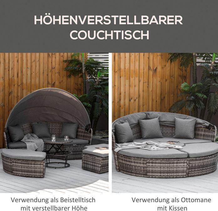 Actual product image Swisshandel24 Sun island rattan lounge group with sun canopy Seating group with cushions and side table