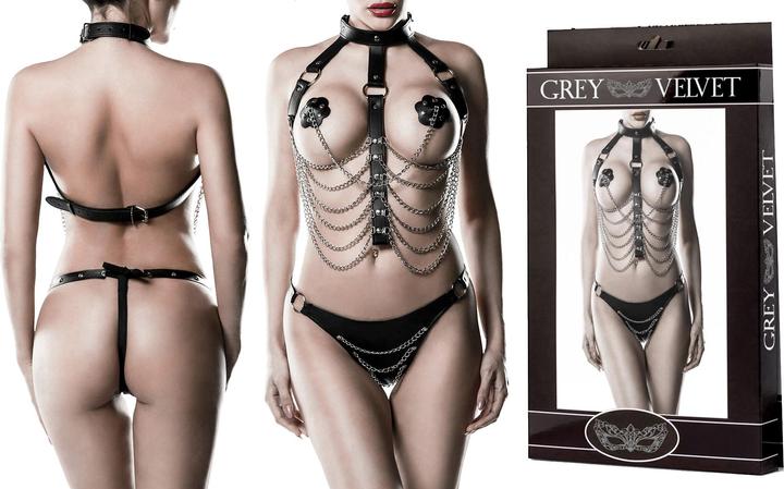 Actual product image Grey Velvet 3-piece chain harness set (XS, S)