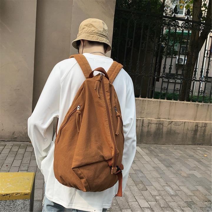 Produktbild Only-Bags.Store Solide Farbe Canvas Rucksack, Casual Student Rucksack, grosse Kapazität Rucksack, Reise-Rucksack