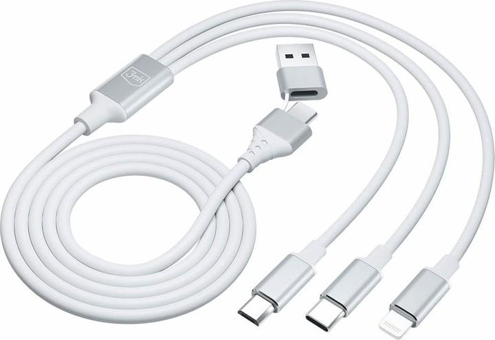 Produktbild 3MK Hyper Cable 3w1 USB-A/USB-C - USB-C/Micro/Lightning 1.5m Biały/White Kabel (1.50 m, USB 3.2 Gen 1, 12 W)