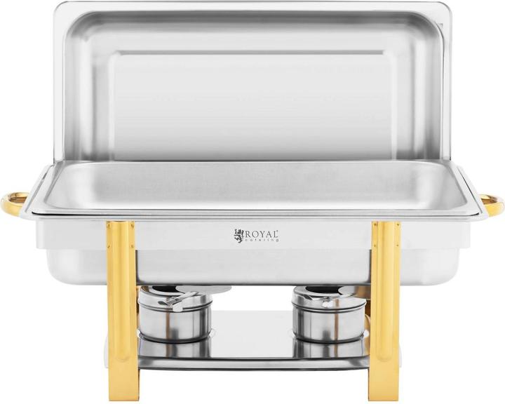 Produktbild Royal Catering Chafing Dish Warmhaltebehälter Rechaud GN 1/1 Goldakzente 9 L 2 Brennstoffzellen