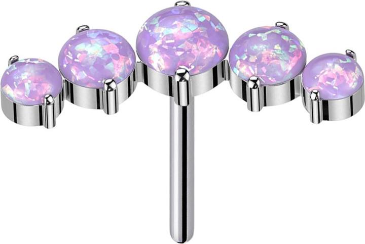 Star Piercing Threadless gebogen silber fünf Opale violett (Titan G23, ohne Messing)
