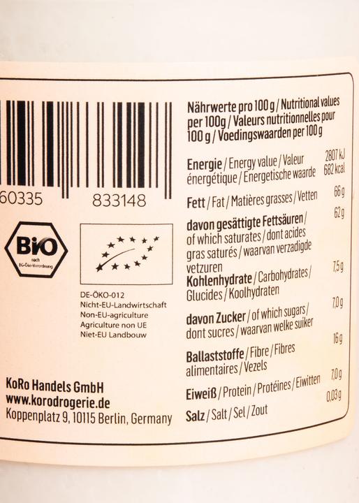Valeurs nutritives et ingrédients KoRo Purée de coco bio (450 g)