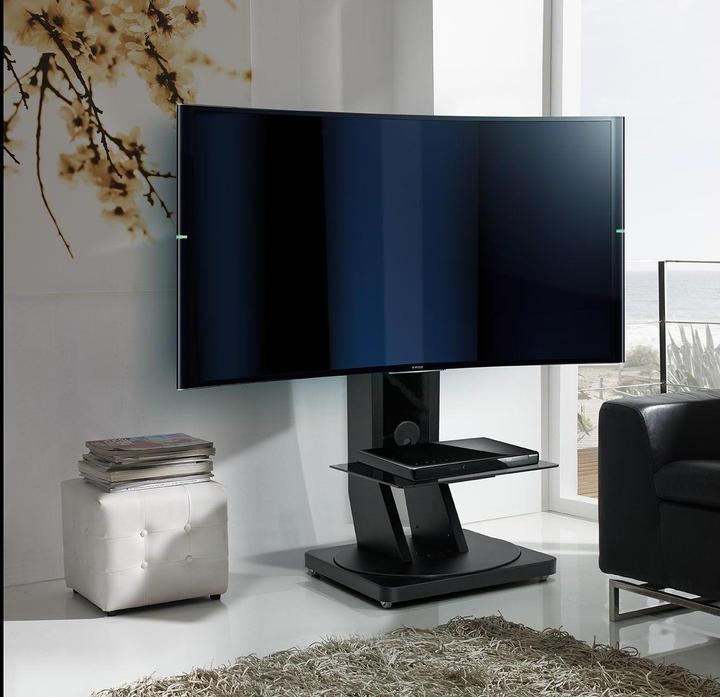 Produktbild Gisan TV Standfuss auf verdeckten Rädern, bis zu 75" und 55kg, höhenverstellbar und drehbar, schwarz (75", 55 kg)