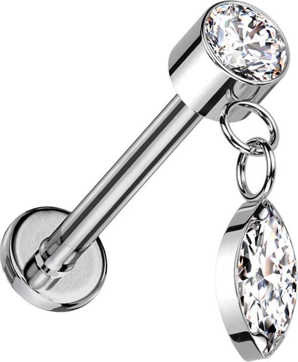 Star Piercing Micro Labret Innengewinde silber Zylinder silber Kristalle silber Anhänger Ovaler Kristall silber (ohne Messing, Titan G23)