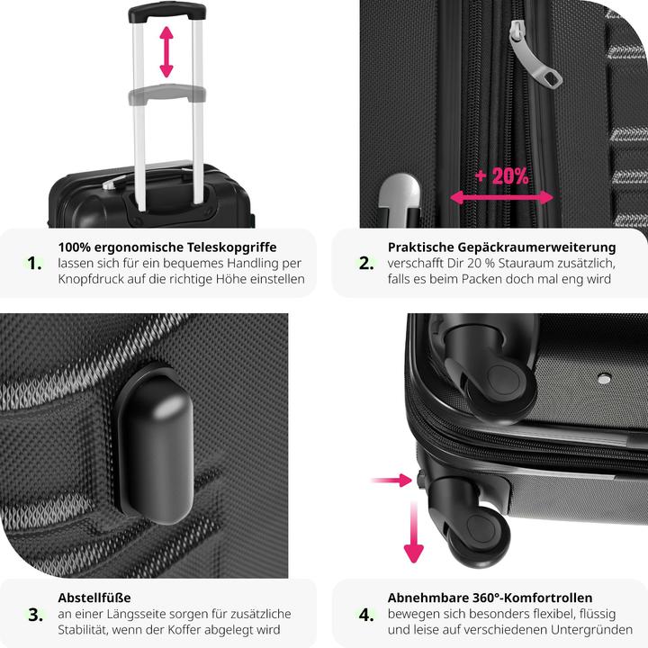 Image du produit tectake Set de 4 Valises (106 l, Bagage à main (jusqu'à 50l), M (50 - 90l), L (90 - 115l), XL (à partir de 115l))