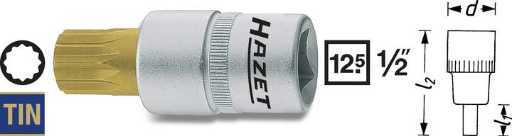 Actual product image HAZET Screwdriver socket 990-8 ∙ Square, hollow 12.5 mm (1/2 inch) ∙ Internal serration profile XZN…