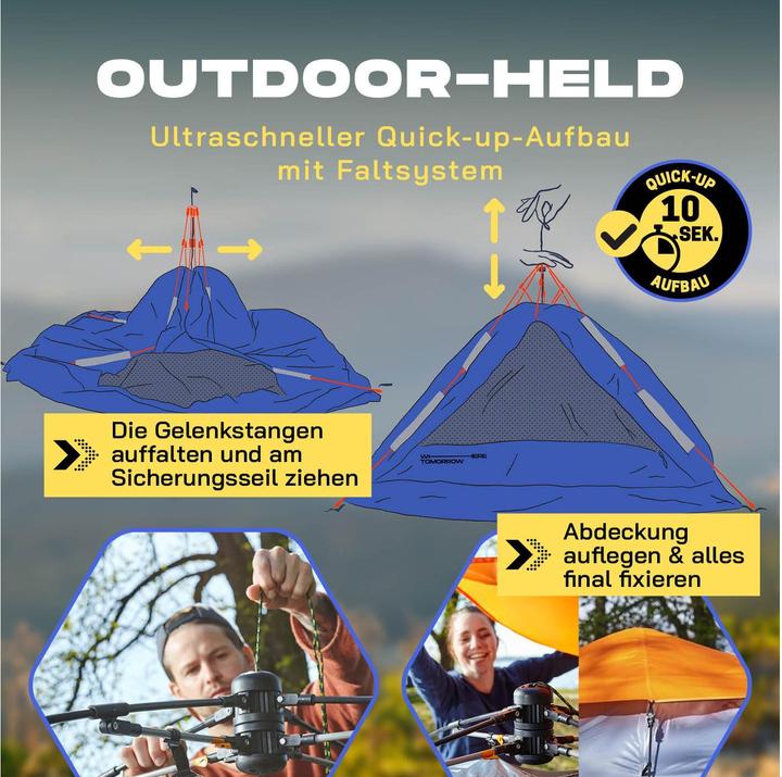 Produktbild Where Tomorrow Drei Personenzelt Pop-Up - Blau, Anzahl Personen: 3 (3.10 kg, 3 Personen)