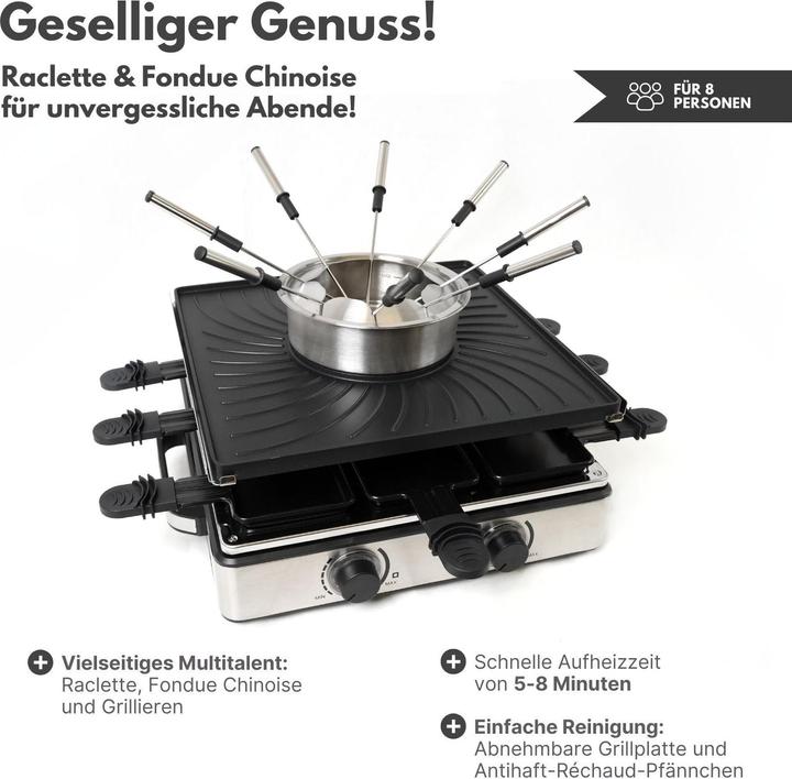 Immagine prodotto Hermex Raclette-Grill mit Fonduetopf Raclette-Set Fondue Chinoise Tischgrill